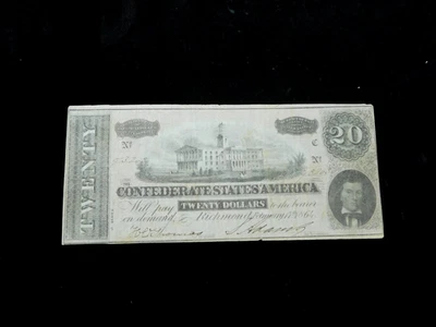 1864 $20 Confederate States of America Richmond VA Obsolete Paper Currency Note - Image 1 of 4