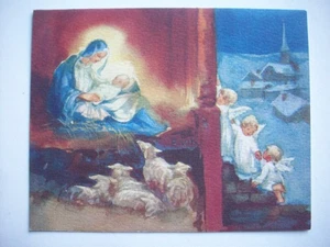 Angeli sbirciano alla Natività BROWNIE Von Kager? biglietto di auguri di Natale vintage *XX16 - Foto 1 di 3