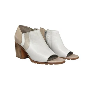 Sorel Nadia hellbraun beige Leder Peep offene Zehenpartie Knöchel Blockabsatz Reißverschluss Sandalen 10 US - Bild 1 von 14