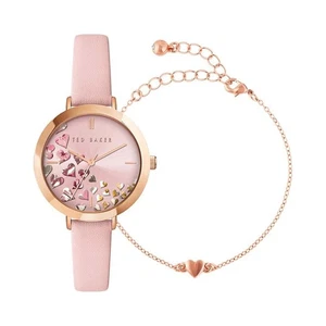 Ted Baler Ammy Herzen Rosa Lederarmband Uhr & Roségold Herzausschnitt Armband... - Bild 1 von 3