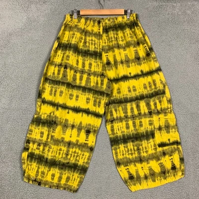 Pantalones Bryn Walker Casbah para mujer grandes amarillos/negros tie dye lino corte Lagenlook Foto 1 de 4