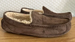 UGG Australia Mens Slip On Suede Moccasin Slippers Size 13 Brown, Fur Lined VG - Picture 1 of 10