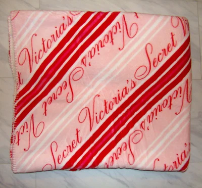 New Victoria Secret's Hot, Light Pink White Candy Cane Stripe Cozy Plush Blanket - Image 1 of 4