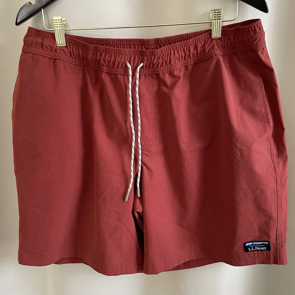 LL Bean Men’s Swim Trunks Large Rust Red 8” Lined Pockets Drawstring Shorts - Image 1 of 4