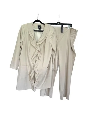 Doncaster Collections Womens Pant Suit 2 Pc Sz 18 Cream Wool Blend Career Office - Imagem 1 de 4