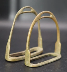 Vtg. Solid Nickel English Type Stirrup Irons Patina bottom cut-outs England Made - Picture 1 of 7