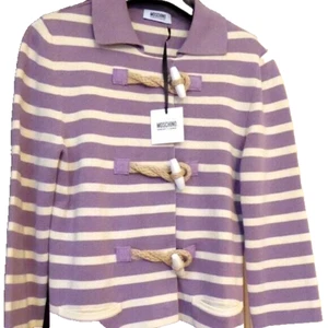 Moschino Cheap & Chic Lilac Cream Striped Knit Sweater Jacket USA Size 8/10 - Picture 1 of 12