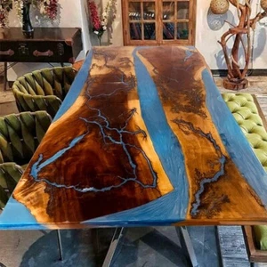 60 X 36 Inches Epoxy Resin With Natural Wood Dining Table & Gift For Christmas - Picture 1 of 2