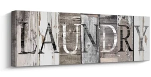 Laundry Print Sign Canvas Wood Art Wall Decor 6x17” Rustic Vintage - Picture 1 of 4