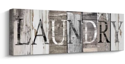 Laundry Print Sign Canvas Wood Art Wall Decor 6x17” Rustic Vintage - Image 1 of 4