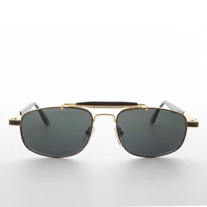Black Rectangular Gold Pilot Sunglasses Green Lens - Chipper - Picture 1 of 3