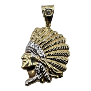 10k Indian chief head pendant Yellow/White gold - Picture 1 of 8