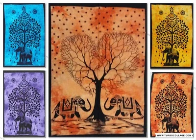 Bohemian Elephant Tree Poster Wall Hanging Hippie Tapestry Boho Ethnic Yoga Mat - Image 1 of 2