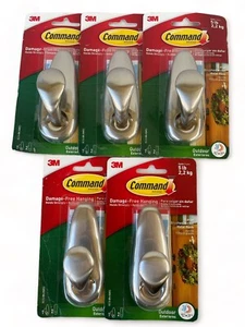 Lot of 5 Command Large Brushed Nickel Metal Hook # FC13-BN-AWES Outdoor NEW - Picture 1 of 4