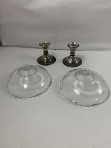 Sterling by Rank M Whiting Weighted Candlestick Glass Dish Pair Great Condition - Picture 1 of 12