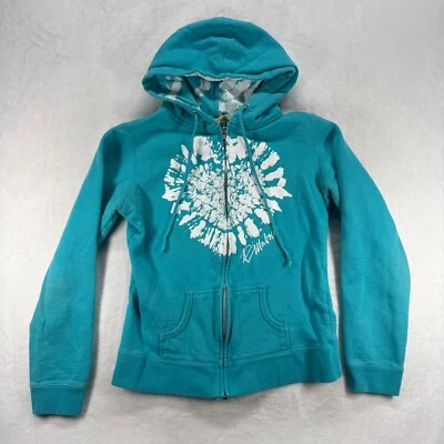 Billabong Full Zip Hoodie Tie Dye Graphic Cotton Blend Turquoise Juniors L - Image 1 of 4