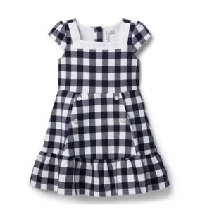 Janie and Jack Girls Size 6 Black White Gingham Check Ponte Dress - Picture 1 of 8