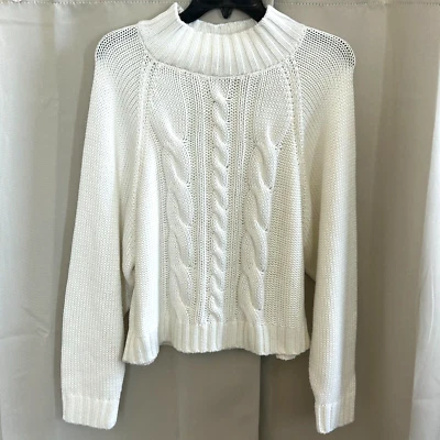 Elie Tahari 女式毛衣中号白色粗线针织渔夫 16973 — 第 1/4 张图片