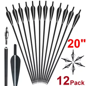 12Pcs 20-inch Carbon Crossbow Bolts w/ 12Pcs 100 Garin Arrowhead Archery Hunting - Picture 1 of 12