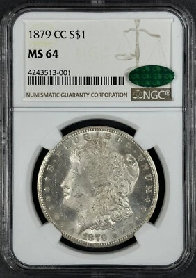 1879-CC $1 Morgan Dollar NGC MS64 CAC Frosty Bright White & Lustrous Tough Coin - Image 1 of 4