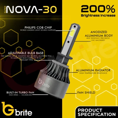 2 x SN30 GBrite H7 H1 H11 H8 H4 9012 HB3 HB4 72w LED Kit White Canbus Error Free - Image 1 of 4