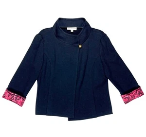 St. John Santana Knit Jacket Womens Sz 12 Black Silk Floral Trim Chic Old Money - Picture 1 of 18