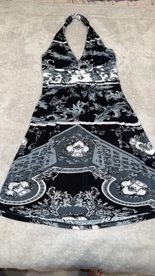 Vestido halter vintage Y2K para mujer con diseño negro blanco y gris talla S Foto 1 de 3