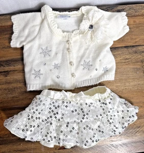 Build A Bear Outfit weiß Strickjacke Pullover Pailletten Rock silber Winterkleidung - Bild 1 von 9