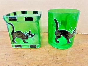 Green Tinted Drinking Glasses with 3D Black Cat Design.  Free Shipping - Picture 1 of 5