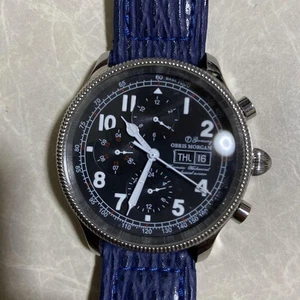ORIS MORGAN Automatic Chronograph Watch Blue Leather Band FOR REPAIR / PARTS - Picture 1 of 24
