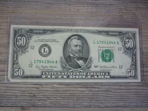 VINTAGE SERIES 1977 $50 DOLLAR BILL FEDERAL RESERVE NOTE UNCIRCULATED - Picture 1 of 3