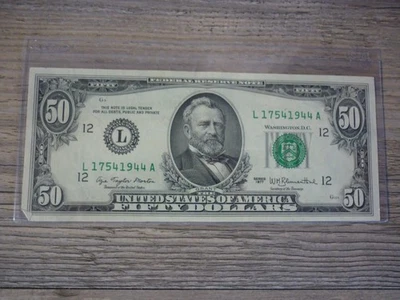 VINTAGE SERIES 1977 $50 DOLLAR BILL FEDERAL RESERVE NOTE UNCIRCULATED - Image 1 of 3