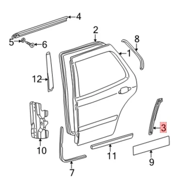 Sello de puerta trasera izquierda Mercedes-Benz - 163-730-15-78 - para MBZ ML320, ML350 y más Foto 1 de 4