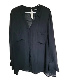 Worthington Blouse Womens Size 3X Black L/S Sheer Shirt Button Up V-Neck Top - Picture 1 of 3