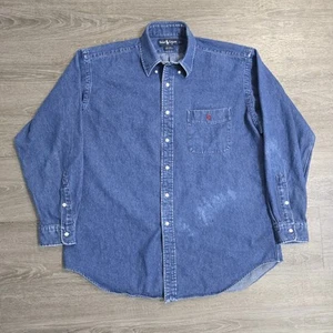 Vintage Ralph Lauren Blaire 100% Cotton Shirt Red Pony Denim Size L Workwear - Imagen 1 de 15