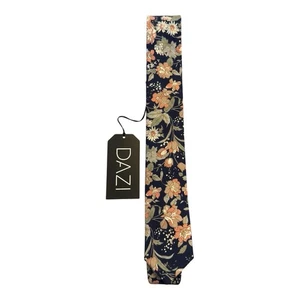 Cravatta uomo Dazi Lotus slim blu navy stampa floreale fatta a mano 100% cotone nuova con etichetta - Foto 1 di 5