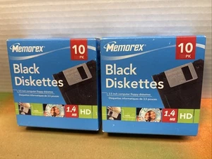 Memorex Black Diskettes 10 Pack New Sealed 3.5" Computer Diskettes 2 Boxes - Afbeelding 1 van 7