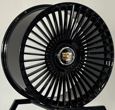 26” CADILLAC GLOSS BLACK WHEELS RIMS FOR ESCALADE ESV EXT 26x10 w/ FLOATING CAPS - Image 1 of 3