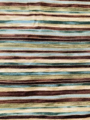 Fabric Traditions Fabric Green Teal Brown Sand Stripe Gold Metallic Accent 1.15Y - Image 1 of 3