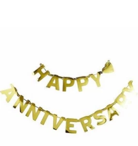 Happy Anniversary Gold Letter Banner ~ Anniversary Party Hanging Decorations - Picture 1 of 4
