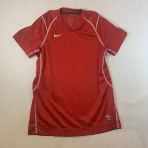Nike Pro Shirt Youth Size Large L Fitted Red Dry Fit Tee Short Sleeve Swoosh - Picture 1 of 10