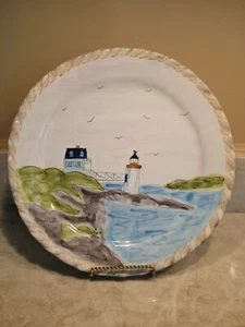 Ceramic 12in Plate Handpainted Hungary Lighthouse Coastal Scene Heavy - Picture 1 of 7