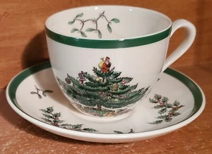 Spode CHRISTMAS TREE Cup & Saucer set, 2 3/4", S3324, Green Band, Excellent - Picture 1 of 8