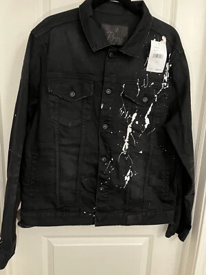 Chaqueta de mezclilla PRPS para hombre negra con salpicaduras de pintura talla XL ¡NUEVA CON ETIQUETAS! Foto 1 de 4