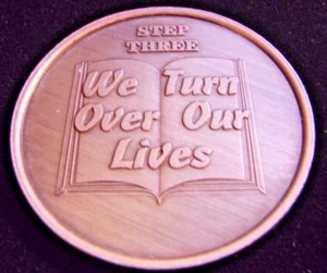 Copper Alcoholics Anonymous AA Recovery Step 3 Medallion Coin Token Chip Sober - Picture 1 of 3