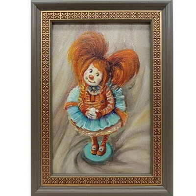 pintura al óleo original en marco, retrato de juguete, pintura de muñeca para niños Foto 1 de 4
