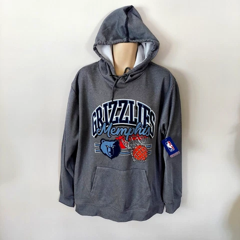 Memphis Grizzlies Mens Hoodie Size XL Gray Drawstring NBA Big Logo Sweatshirt Cover