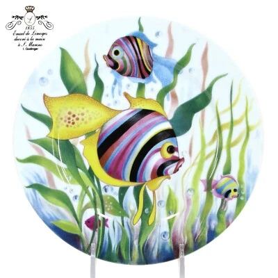 Email De Limoges ST. MARTIN 7.5" Plato Tropical 3 Rayas Pez Marino Francia Como Nuevo Foto 1 de 4