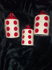 ACK Tuscany 3D Red Dots, Hand Painted Ceramic 3pc Canister Set - Picture 1 of 3