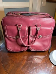 Vintage Franklin Covey Burgundy 16" H. 13" W Leather Rolling Briefcase 49-3 - Picture 1 of 13